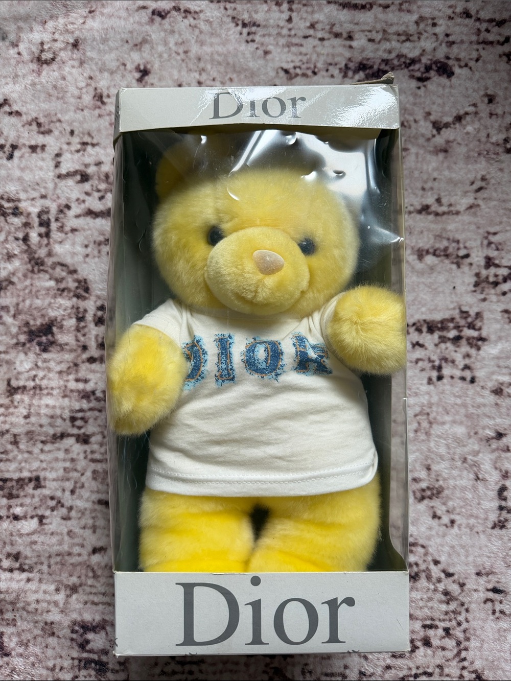Dior Yellow Plush Bear with White Tee and Blue Logo